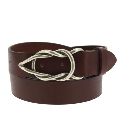 Dark brown bull leather belt with casual metal buckle