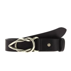 Ceinture en cuir de taureau noir avec boucle en métal