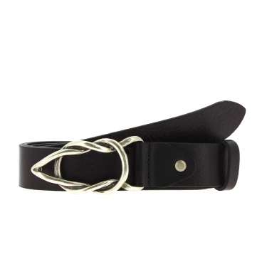 Cintura in pelle di toro nera con fibbia casual in metallo