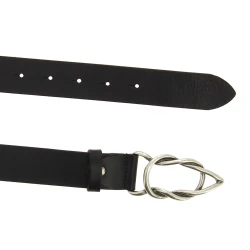 Black bull leather belt with casual metal buckle