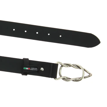 Cintura in pelle di toro nera con fibbia casual in metallo