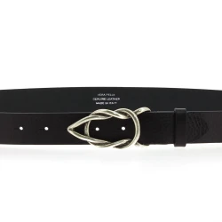 Ceinture en cuir de taureau noir avec boucle en métal
