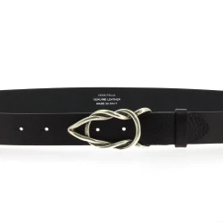 Cintura in pelle di toro nera con fibbia casual in metallo