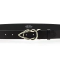 Cintura in pelle di toro nera con fibbia casual in metallo