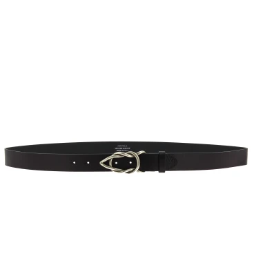 Cintura in pelle di toro nera con fibbia casual in metallo