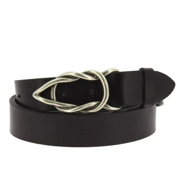 Cintura in pelle di toro nera con fibbia casual in metallo