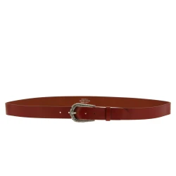 Brown leather belt with metal scaled buckle