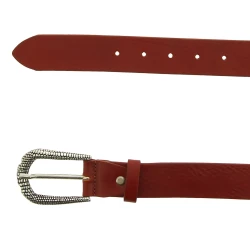Ceinture en cuir marron avec boucle en métal écaillé