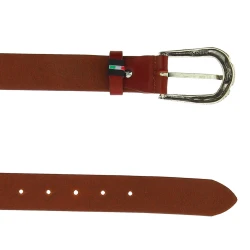 Brown leather belt with metal scaled buckle