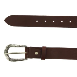 Cintura in pelle marrone scuro con fibbia squamata in metallo