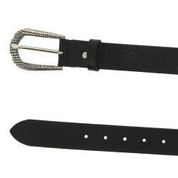 Ceinture en cuir noir avec boucle en métal écaillé