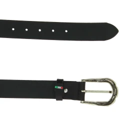 Ceinture en cuir noir avec boucle en métal écaillé