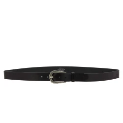 Black leather belt with metal scaled buckle