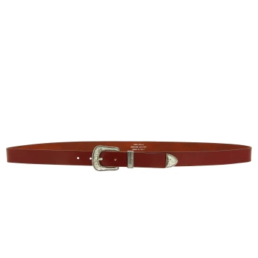 Ceinture en cuir marron avec boucle et pointe en métal gravé