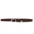 Dark brown leather belt with engraved metal buckle and tip