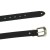 Black leather belt with engraved metal buckle and tip