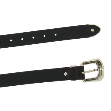 Ceinture en cuir noir avec boucle et pointe en métal gravé
