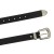 Black leather belt with engraved metal buckle and tip