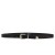 Black leather belt with engraved metal buckle and tip