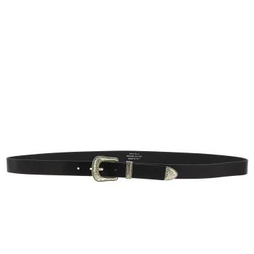 Ceinture en cuir noir avec boucle et pointe en métal gravé