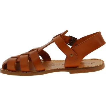 Tan flat sandals for women real leather Handmade in Italy