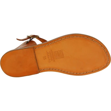 Tan flat sandals for women real leather Handmade in Italy