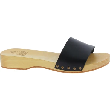 Handmade wooden clogs for men with black leather band