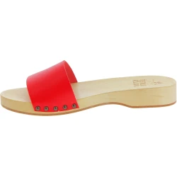 Zuecos de madera para hombre hechos a mano con correa de piel rojo