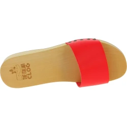 Zuecos de madera para hombre hechos a mano con correa de piel rojo