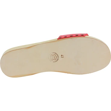 Handmade wooden clog slippers for men with red leather band