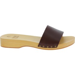 Zuecos de madera para hombre con correa de piel marrón oscuro