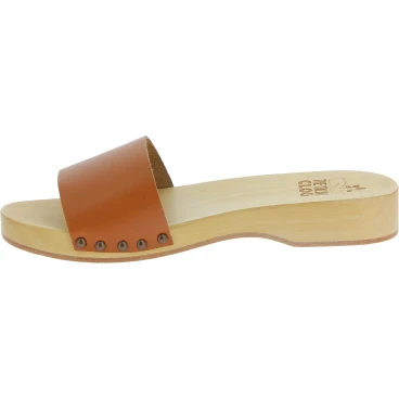 Handmade wooden clogs for men with tan leather band