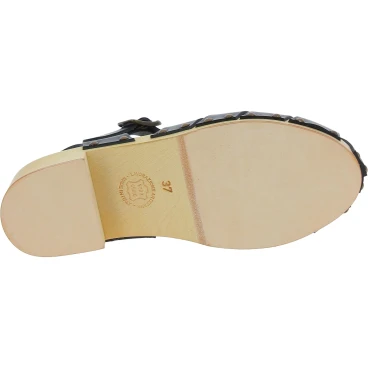 Handmade wooden clogs for women with black leather cage upper