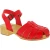 Handmade women's clogs with red leather cage upper
