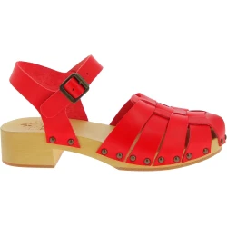 Holzclogs für Damen mit rot Lederkäfig-Obermaterial Handgefertigte
