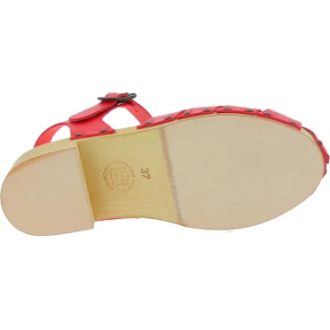 Holzclogs für Damen mit rot Lederkäfig-Obermaterial Handgefertigte