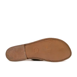Damen-Riemchen-Sandalen aus ockerfarbenem Leder in Italien von Hand gefertigt
