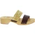 Mules femme artisanales en bois avec bande en raphia et cuir marron foncé