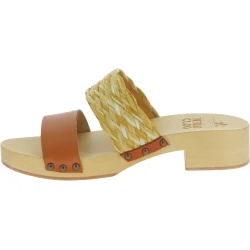 Sabot in legno da donna artigianali con fascia in rafia e pelle color cuoio