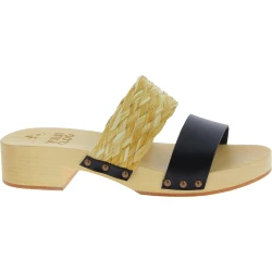 Women's mules with black leather and rafia band Handmade