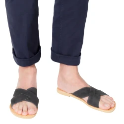 Herren Sandalen mit gekreuzten Bändern aus dunkelbraunem Nubuk leder