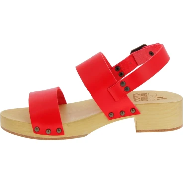 Wood clogs for women with red leather bands Handmade