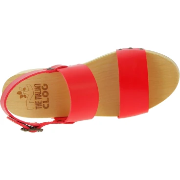 Wood clogs for women with red leather bands Handmade