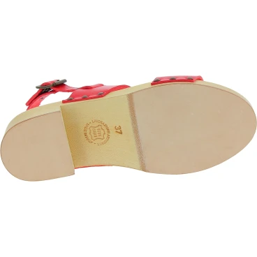 Wood clogs for women with red leather bands Handmade