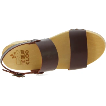 Wood clogs for women with dark brown leather bands Handmade