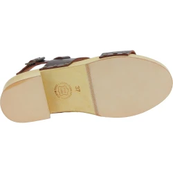 Sabots en bois femme faits à la main avec bande en cuir marron foncé