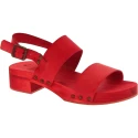 Sabot femme rouge artisanales en bois avec bande en cuir veritable