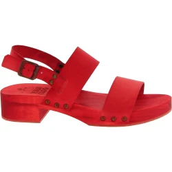 Sabot donna rosso in legno artigianali con fascia in pelle