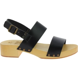 Wooden heel clogs with black leather bands Handmade