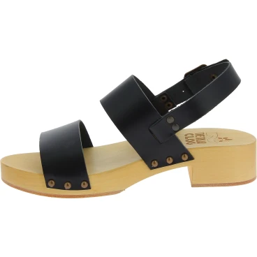 Wooden heel clogs with black leather bands Handmade